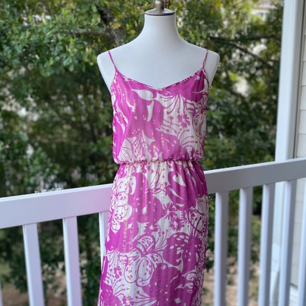 Lilly Pulitzer Metallic Purple + Gold Maxi Dress Size Small. Perfect Holidays! - Picture 6 of 12